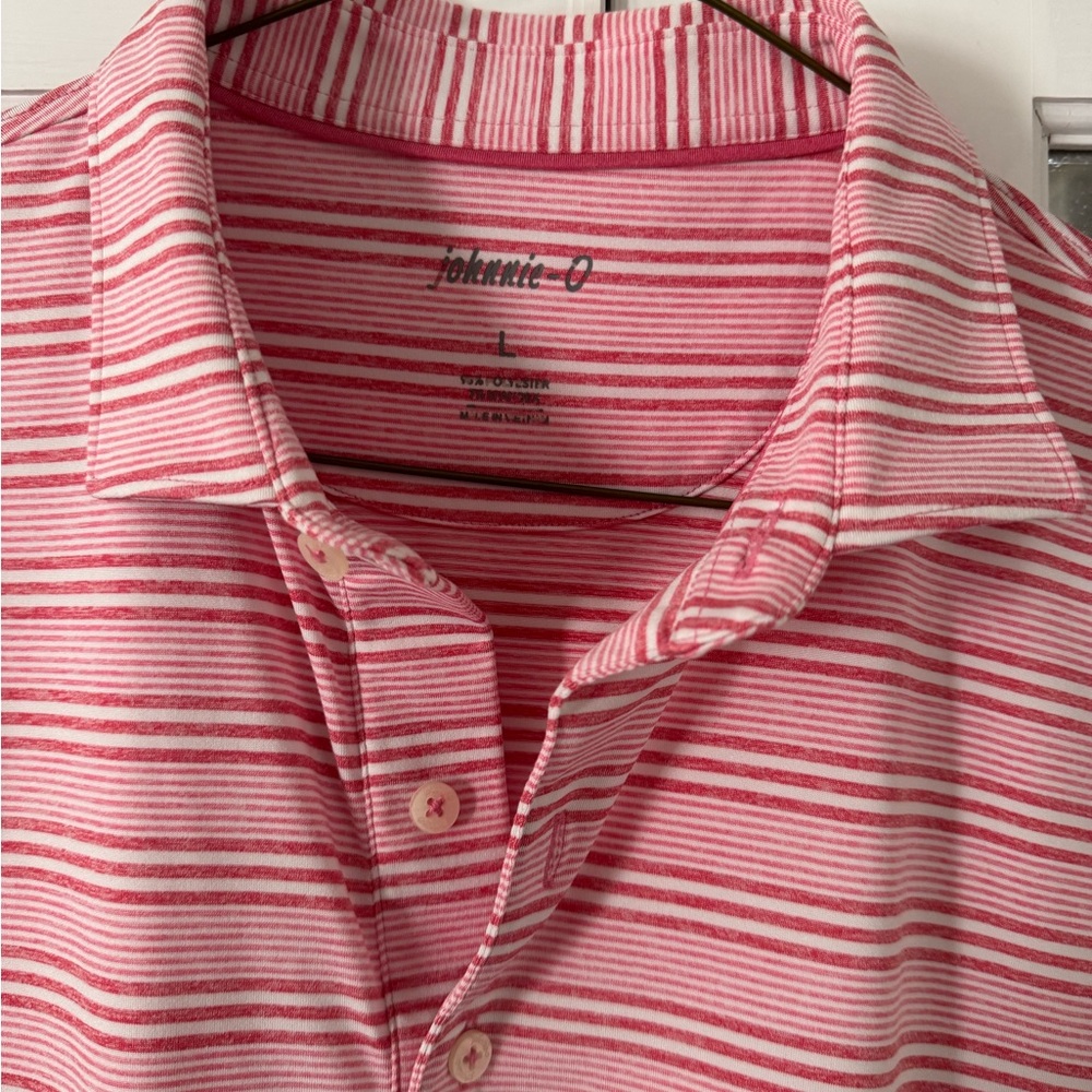 johnnie-O Men's Pink and White Striped Polo